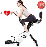 INTEY Vélo d'Appartement Pliable avec Bande de Traction, Disque de Torsion et Écran LCD, 16 Niveaux de Résistance Réglable et Selle en Gel, Charge Max100kg