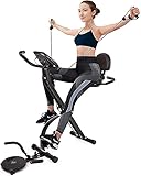 Vélo d'Appartement Magnétique Pliable de 16 Niveaux avec Disque Rotatif et Bande d'Exercice, avec une Capacité de Charge Maximale de 100 kg, avec Dossier et Ecran LCD