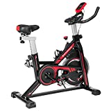 SONGMICS Vélo d’Appartement, Appareil Cyclisme d’intérieur, Fitness et Exercice à la Maison, en Salle, avec siège et Guidon réglable, résistance, capteur pouls, pédales, Noir et Rouge SEB617R01
